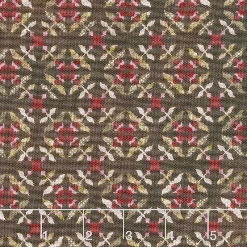 Tickled Pink - Tile Flowers Brown Yardage