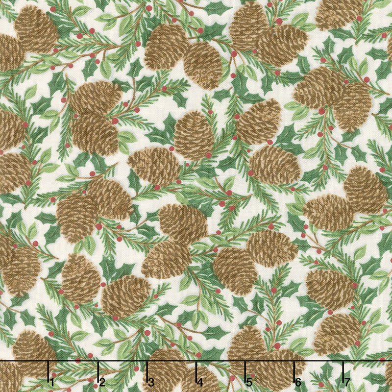 Holiday Lodge - Holiday Greenery Winter White Yardage