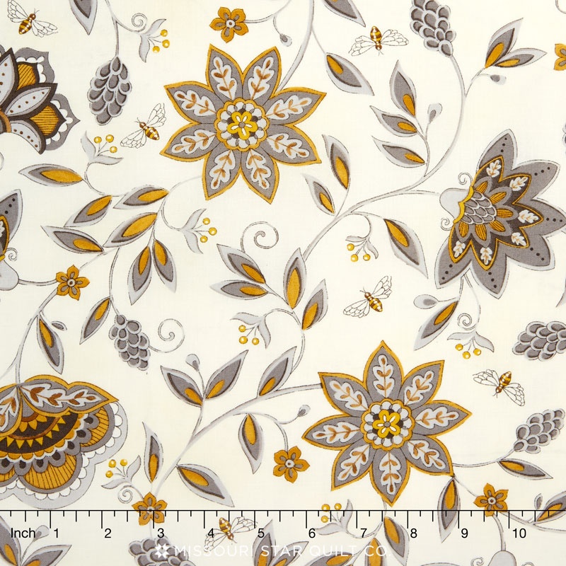 Bee Creative - Flowers & Bees Laurel White Yardage