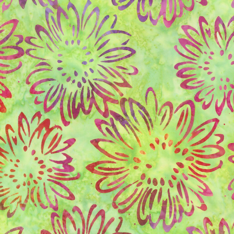 Artisan Batiks - Bright Blooms Flowers Lime Yardage