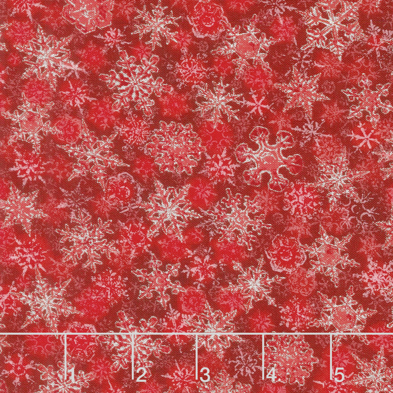 Winter's Grandeur 6 - Winter Small Flakes Scarlet Metallic Yardage