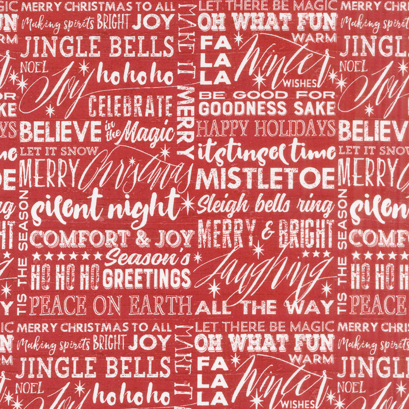 Holiday Wishes - Holiday Words White Red Yardage