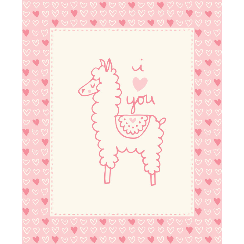 Soft & Sweet - Pink Llama Love Pink Flannel Panel