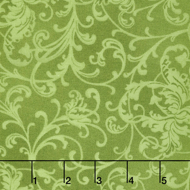 Poinsettia & Pine - Elegant Scrolls Green Yardage