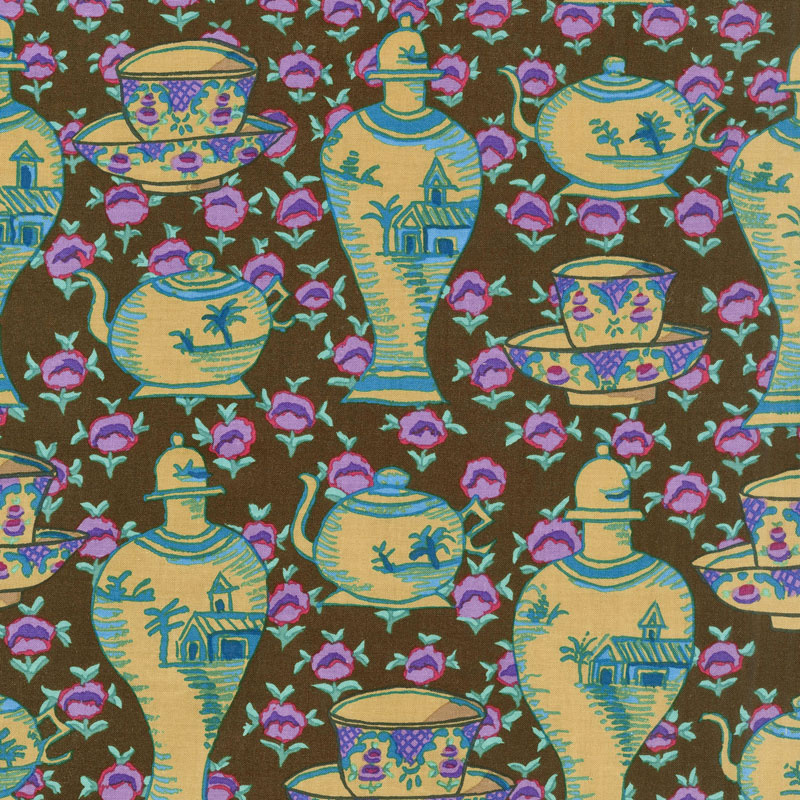 Kaffe Fassett Collective Fall 2017 - Dusk Delft Pots Brown Yardage