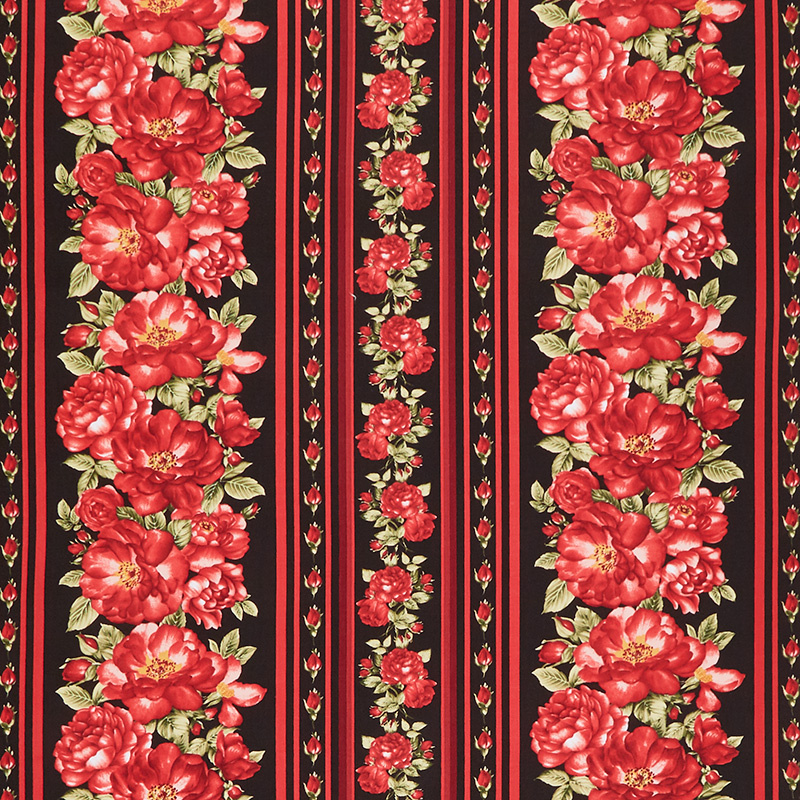 Garden Rose - Red Rose Stripe Black Yardage