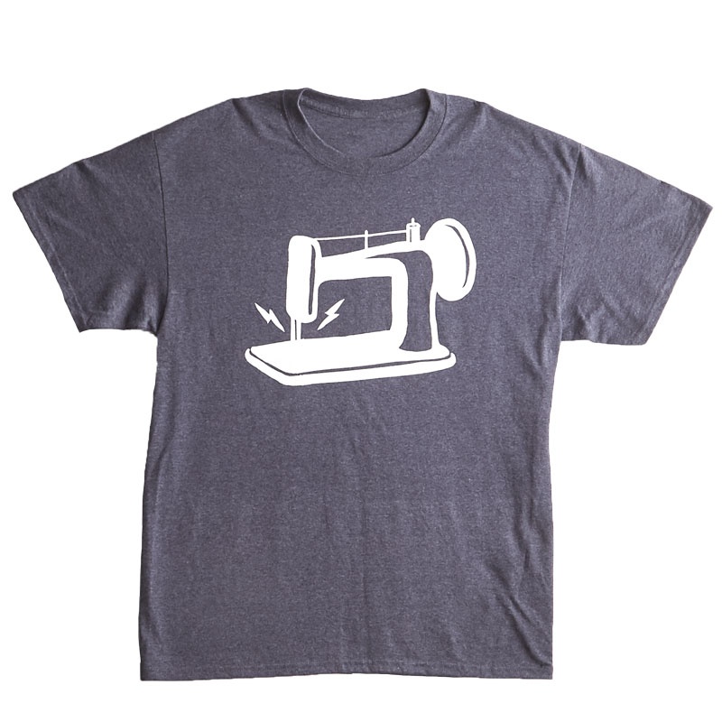 Man Sewing Heathered Navy Sewing Machine T-Shirt - Medium