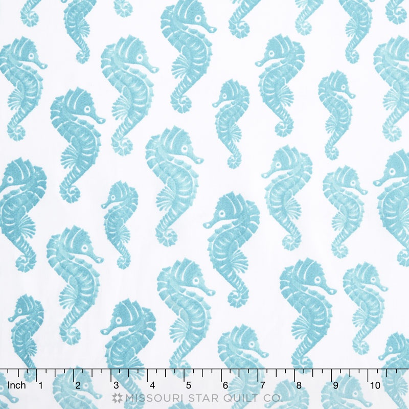 Lazy Beach - Seahorses Turquoise Yardage