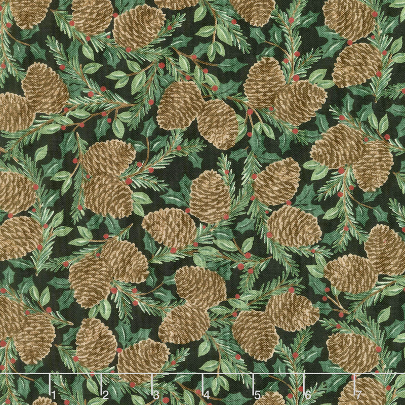 Holiday Lodge - Holiday Greenery Charcoal Yardage