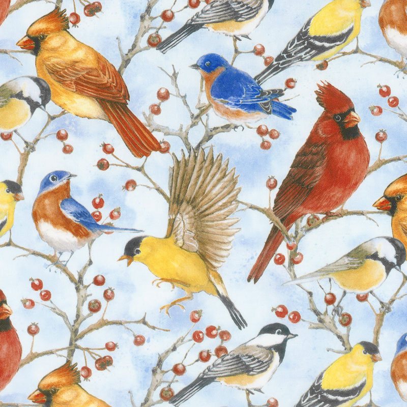 Bird Song - Allover Birds Blue Digitally Printed Yardage