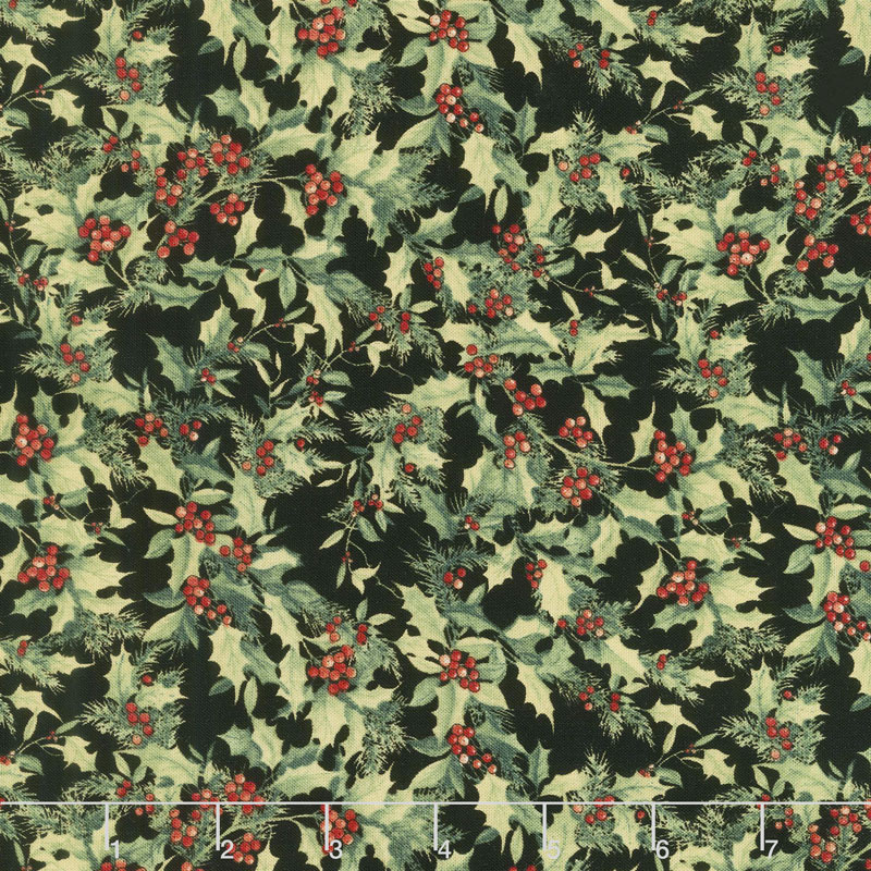 The Joy of Giving - Packed Greenery Black Yardage