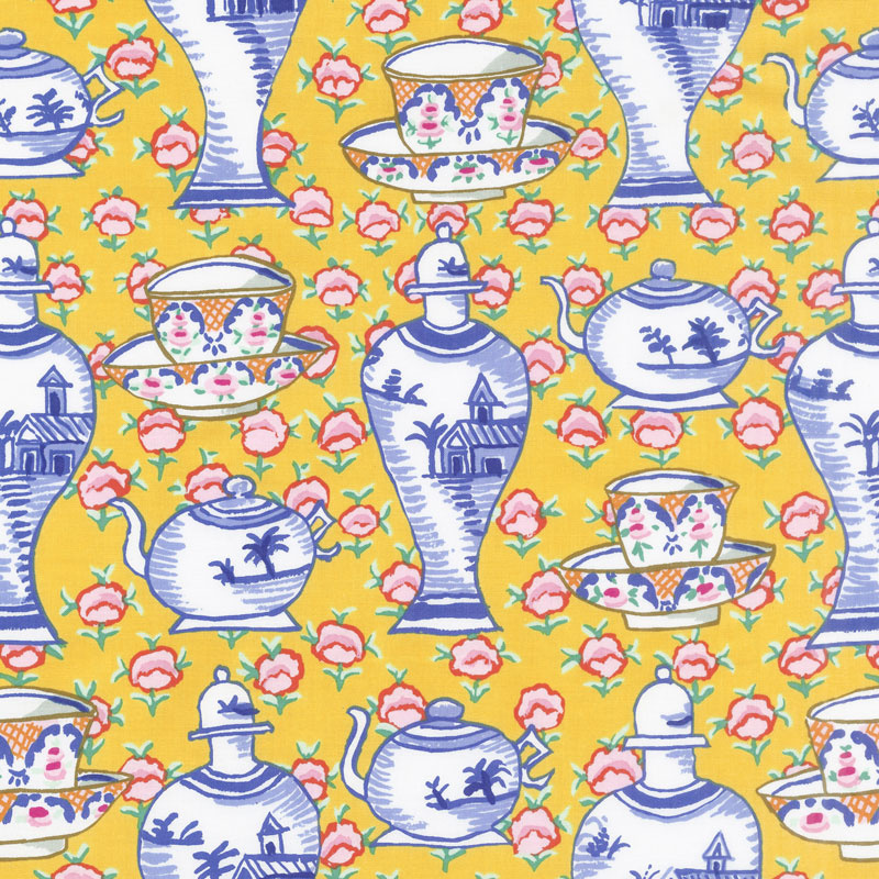 Kaffe Fassett Collective Fall 2017 - Sunrise Delft Pots Yellow Yardage