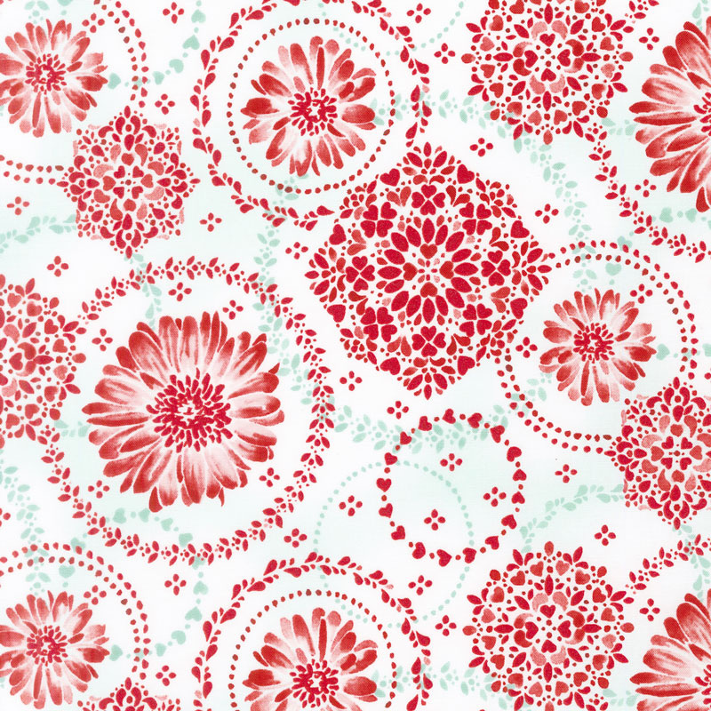 Sugar Berry - Daisy Delight Radiant Crystal with Red Glitter Yardage