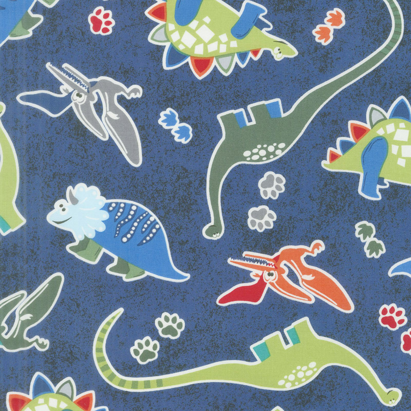 Dino Glow - Tossed Large Dinosaurs Navy Glow in the Dark Yardage