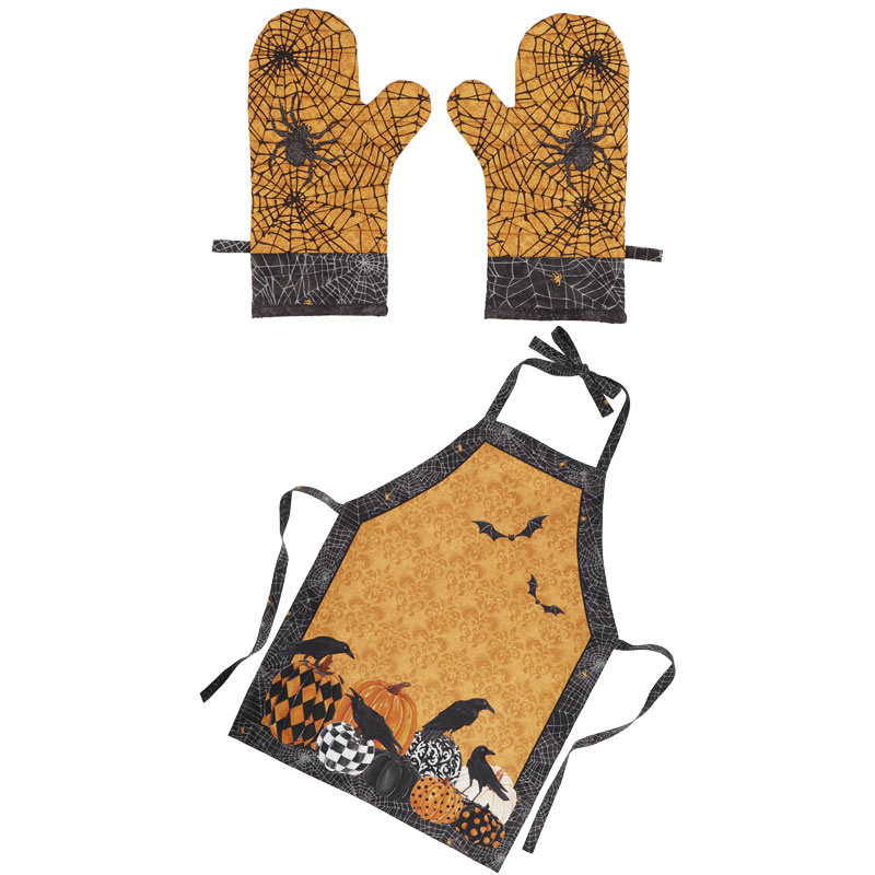 Raven's Claw - Apron and Oven Mitts Orange Multi Digitally Printed Panel