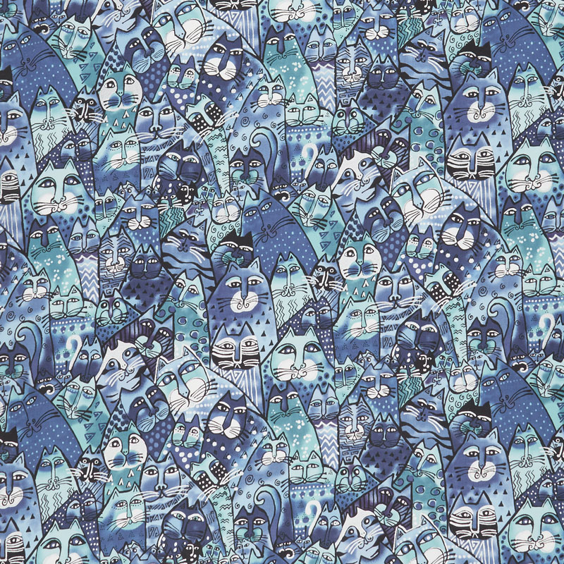 Feline Frolic - Packed Cats Royal Blue Metallic Yardage