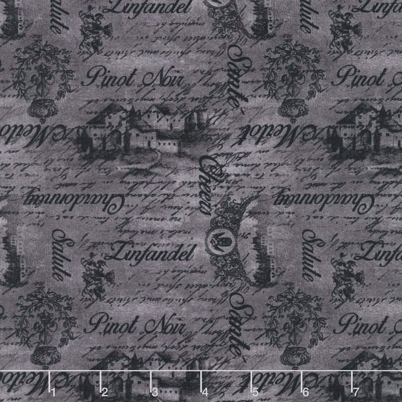 Vineyard Valley - Tonal Words and Scene Black Yardage