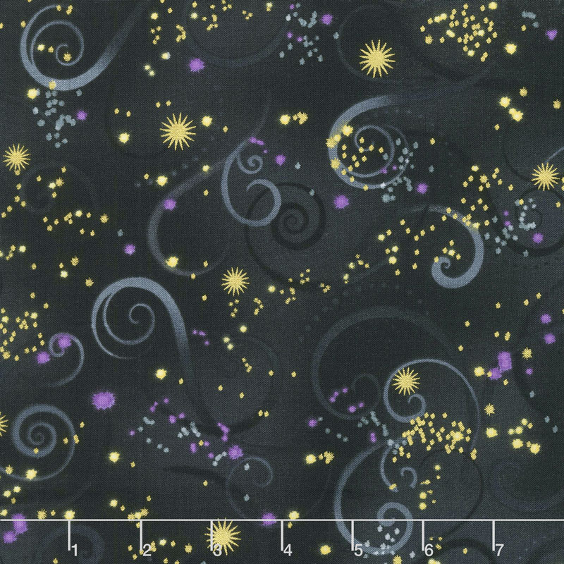 Dragonfly Dance - Purple Swirling Sky Black Metallic Yardage