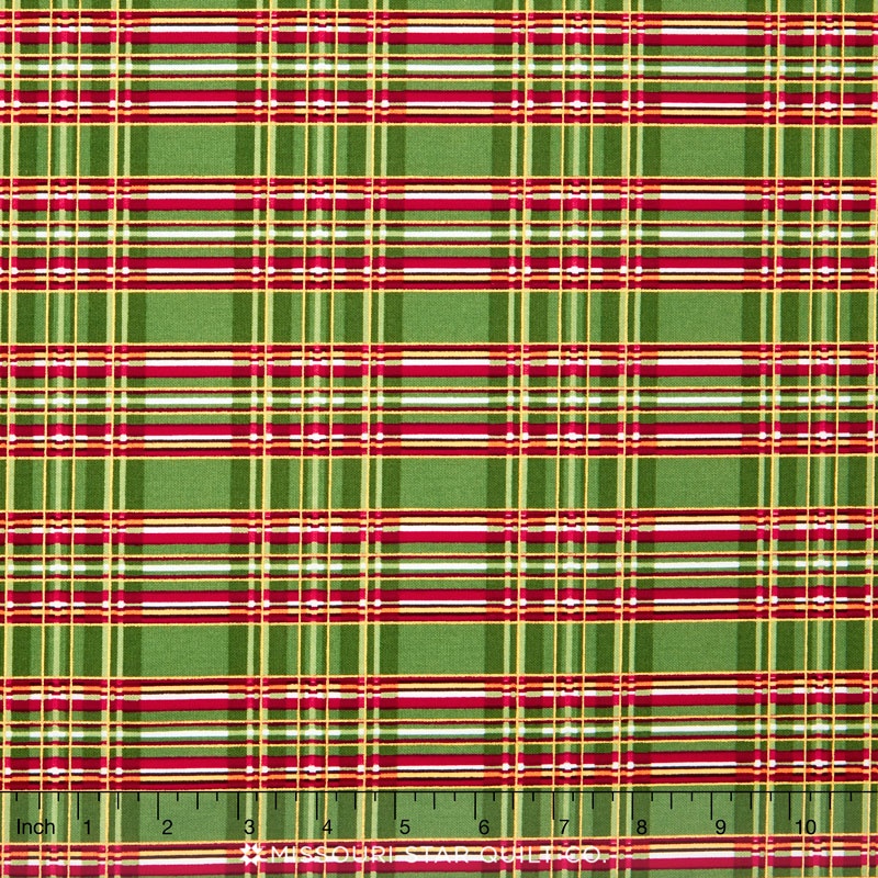 Holiday - Plaid Green Metallic Yardage