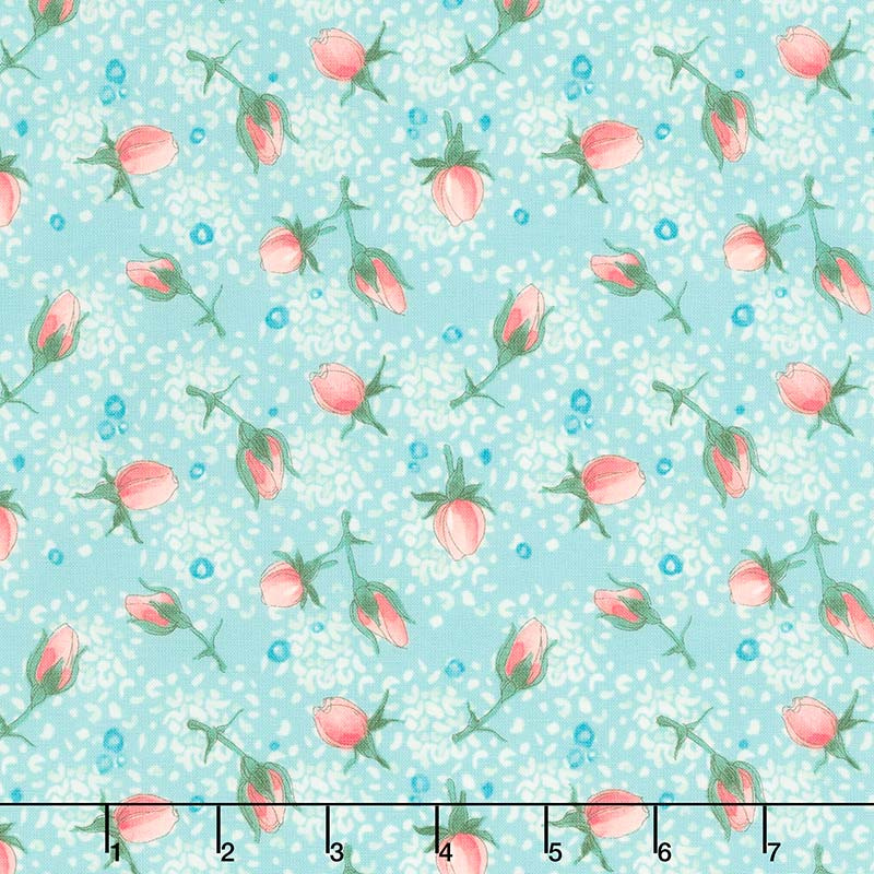 Abby Rose - Rose Buds Seafoam Yardage