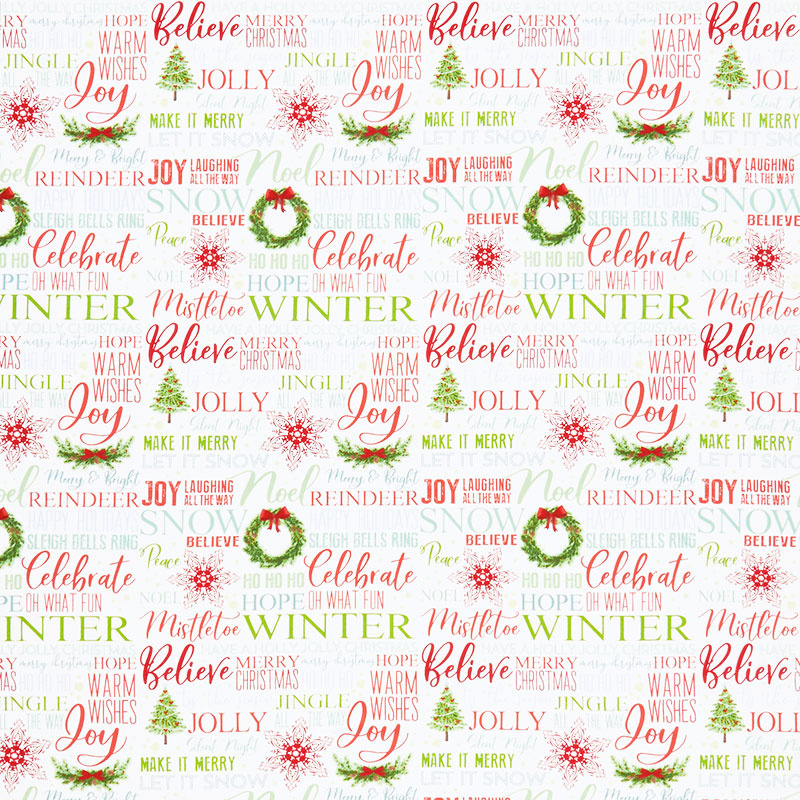 Holiday Heartland - Holiday Words on White Ground Multi Yardage