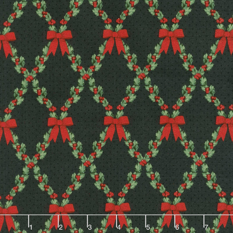 Let It Sparkle - Bows and Holly Radiant Black with Red Glitter Yardage
