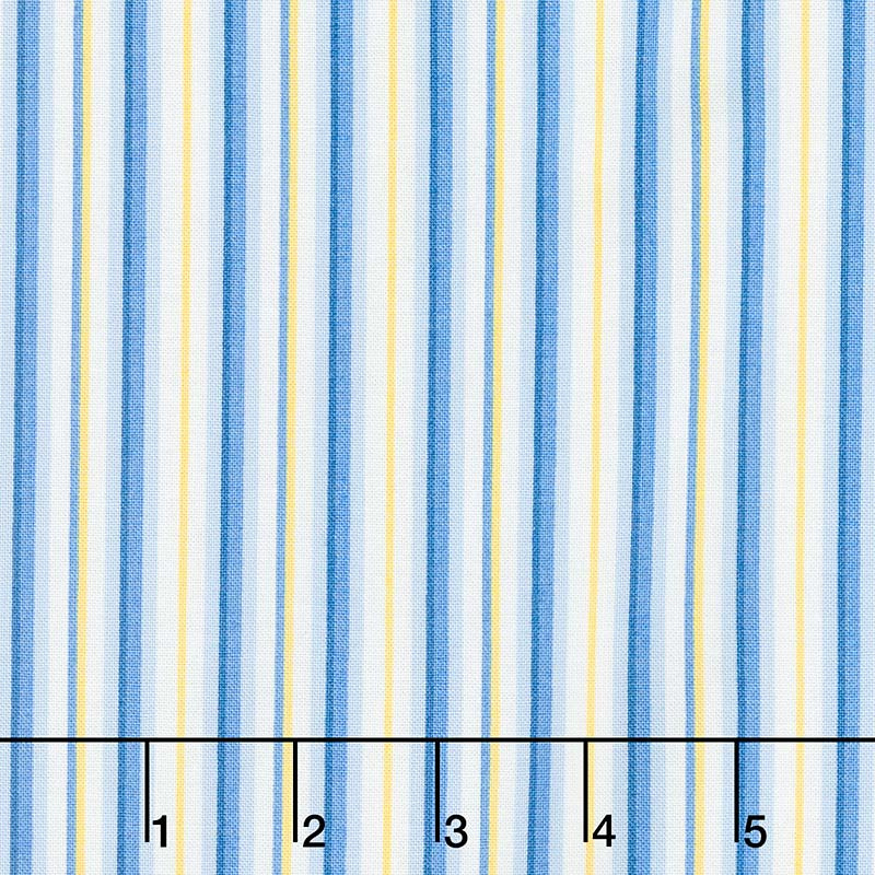 Fresh as a Daisy - Crisp Little Stripe Blue Sunshine Yardage