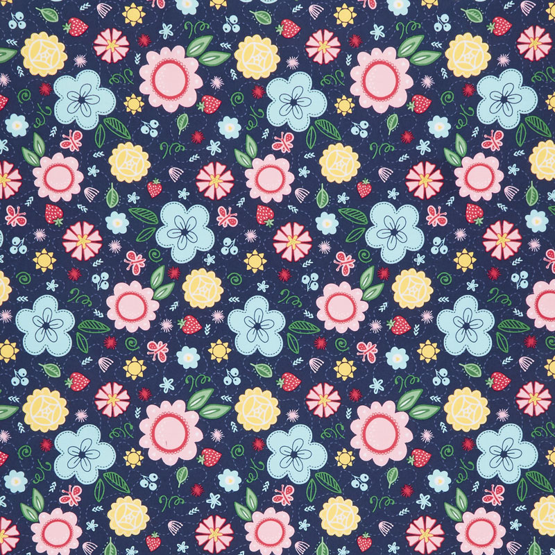 Flutter and Shine - Floral Navy Yardage