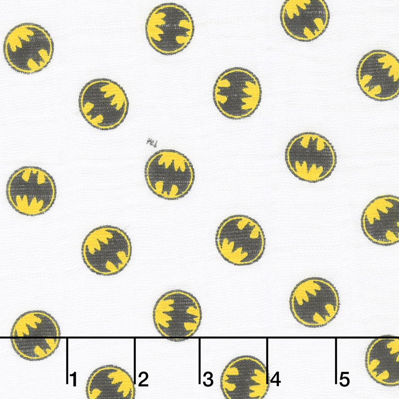 Cotton Muslin Double Gauze - Batman Logo White Yardage
