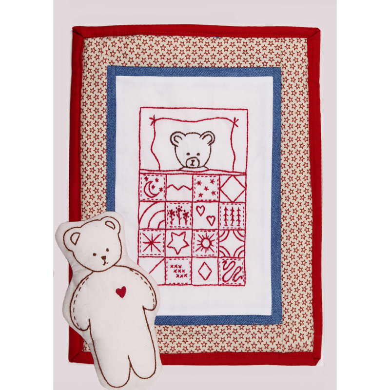 Teddy Bear Doll Quilt Redwork Embroidery Kit