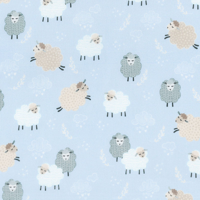 Sweet Dreams - Dreamy Sheep Sky Blue Yardage