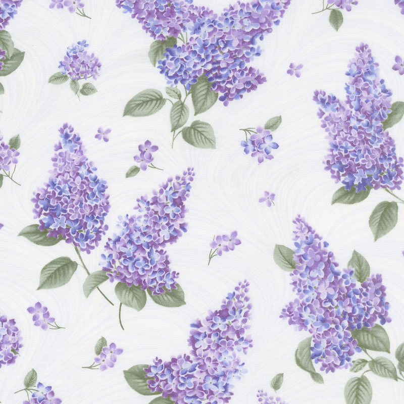 Lilacs in Bloom - Lilacs and Wave White Yardage