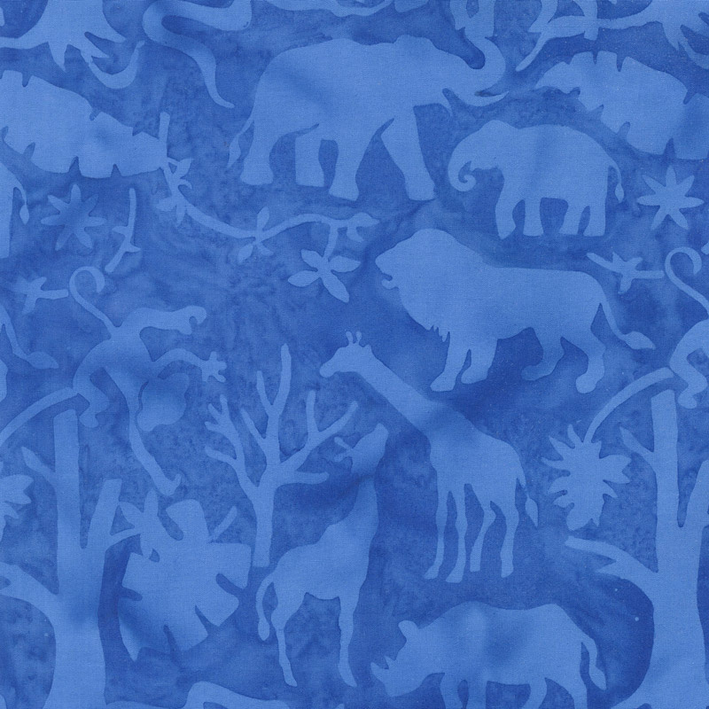 Petting Zoo Batiks - Jungle Animals Bluebird Yardage