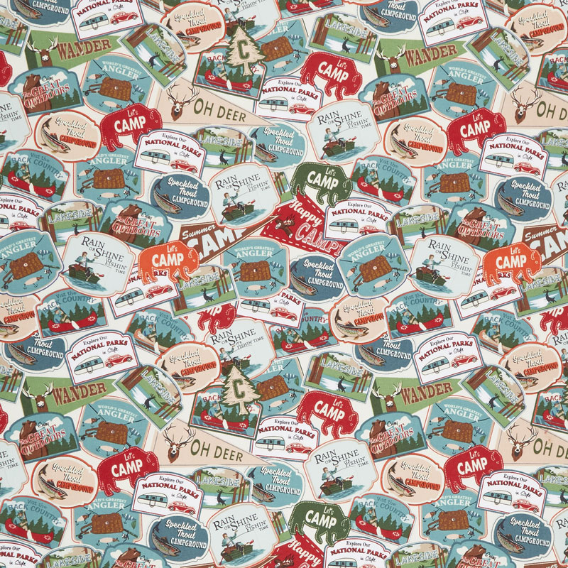 Gone Camping - Patches Red Yardage