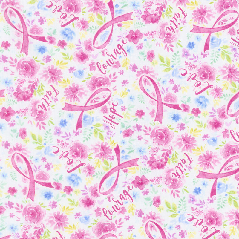 Pink Yard Timeless Treasures Ribbons of Hope