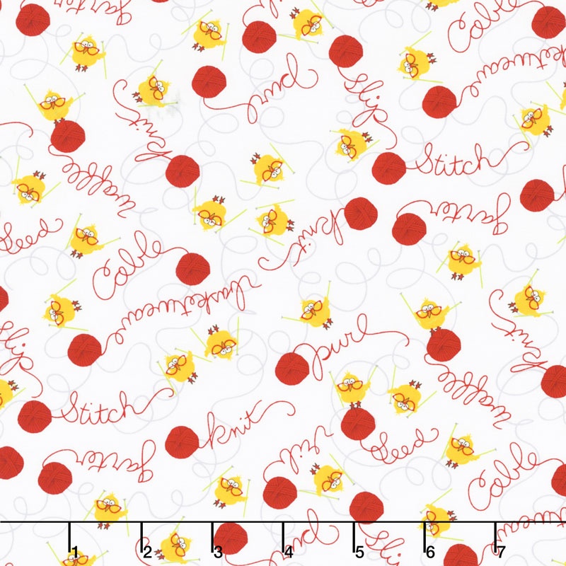 Novelty - Chicks & Yarn Words White Yardage