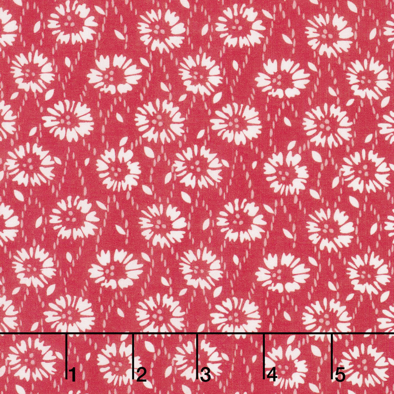 Floral Hues - Daisies Red Cotton Lawn Yardage