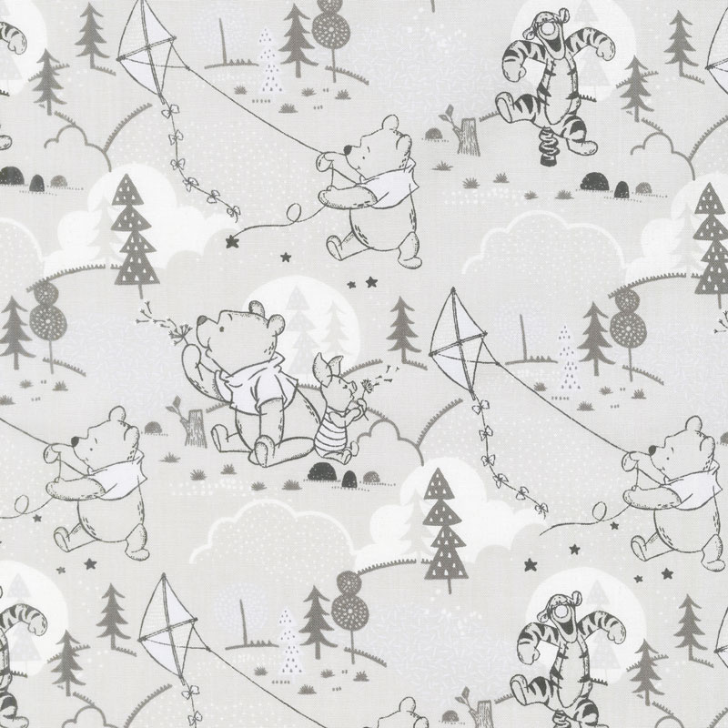 Winnie the Pooh - Cloud and Kites Light Grey Yardage