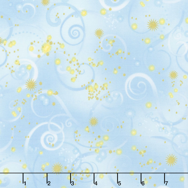 Dragonfly Dance - Blue Swirling Sky Light Blue Metallic Yardage