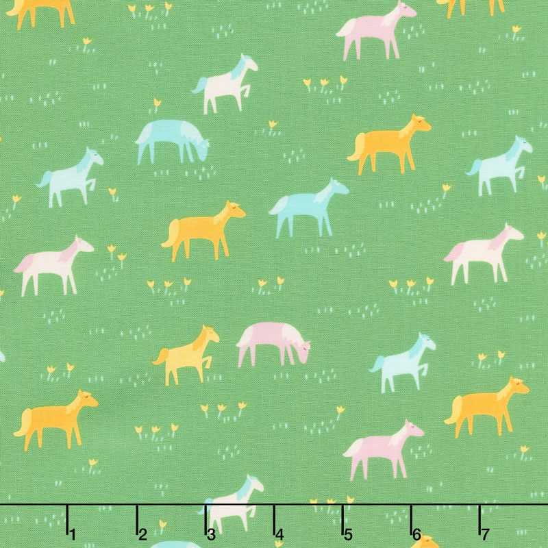 Best Friends Forever - Rainbow Ponies Green Yardage