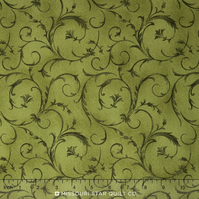 Poppies - Elegant Scroll Green Yardage