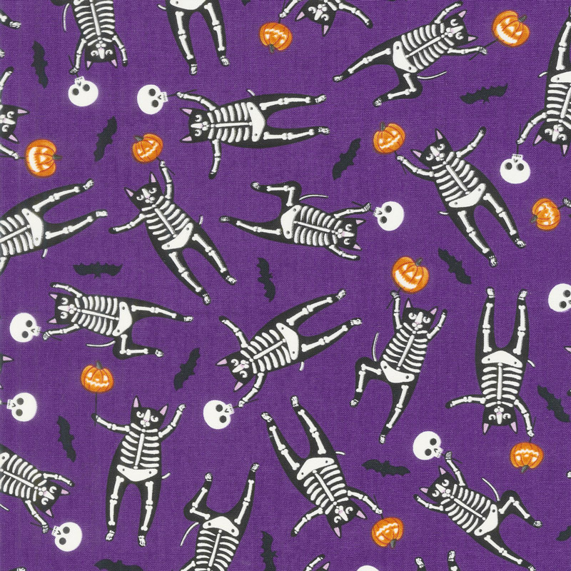 So Adora-Boo! - Skeletons Purple Glow in the Dark Yardage