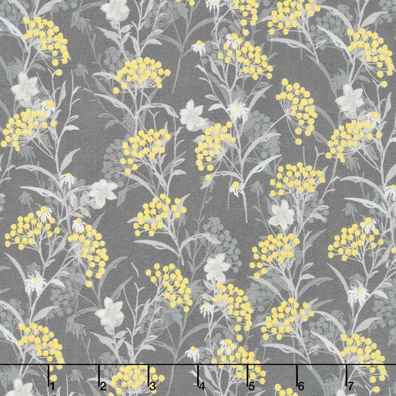 Marguerite - Button Flower Charcoal Yardage