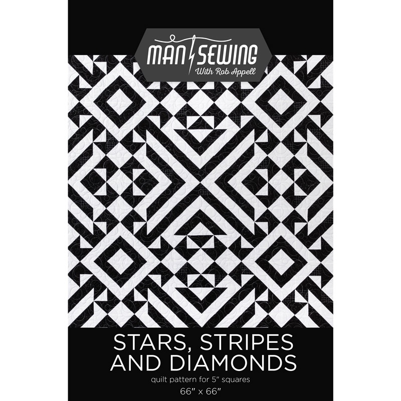 Man Sewing Stars Stripes & Diamonds Quilt Pattern