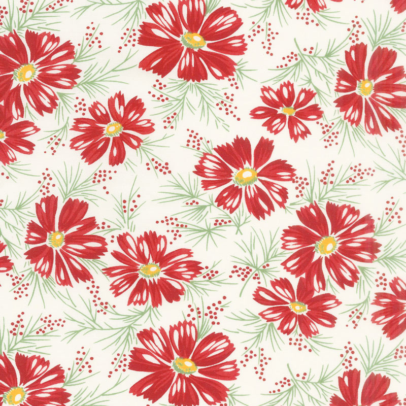 Sweet Harmony - Big Daisy Red Cream Yardage