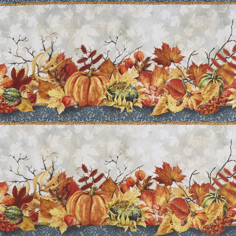 Our Autumn Friends - Border Stripe Taupe Yardage