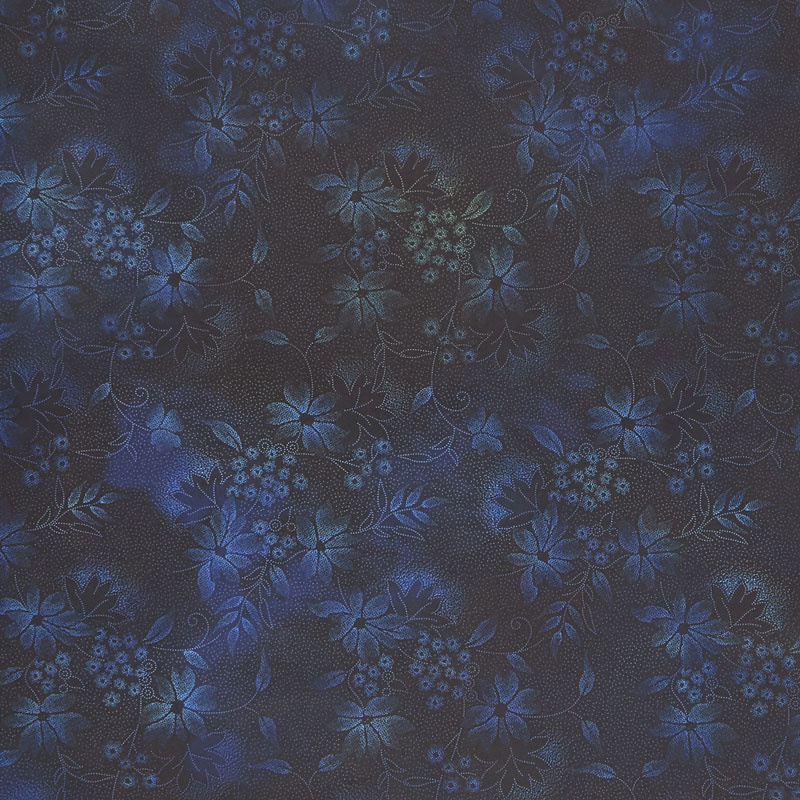 Seasons - Night Flowers Blue Digitally Printed Yardage