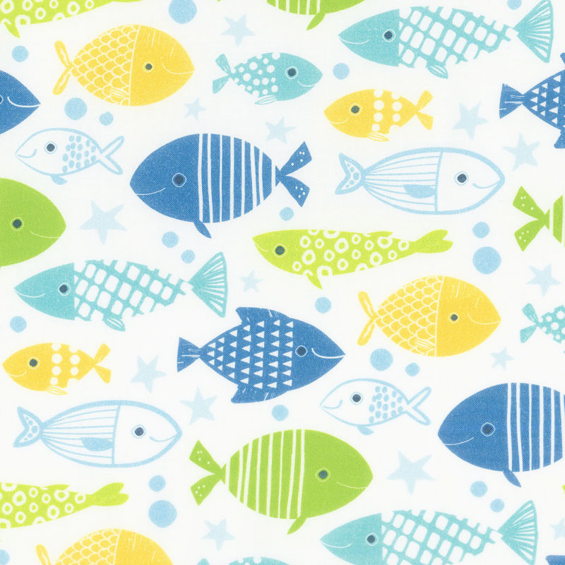 Go Fish - Allover Fish White Multi Yardage