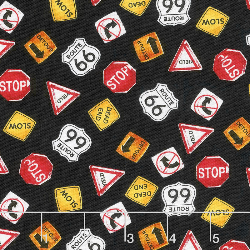 My Favorite Trucks - Traffic Signs Black Yardage