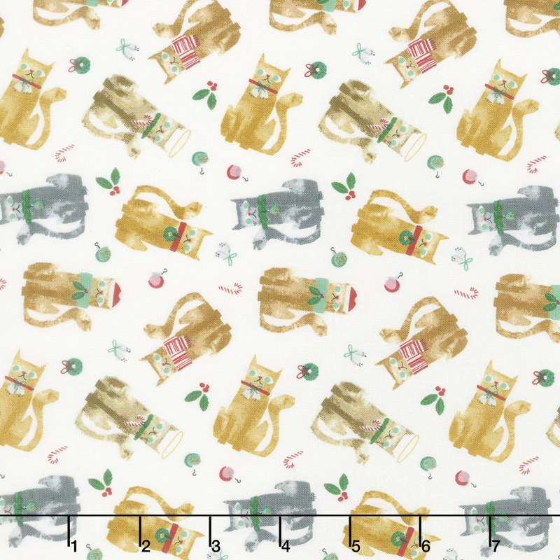 Make Merry - Christmas Cats White Yardage